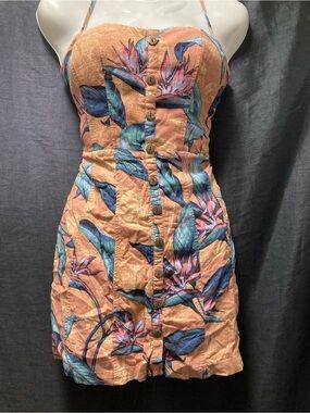 Kimchi Blue Tropical Halter Mini Dress Button Front Size 6